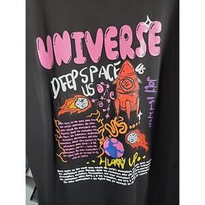 Romwe extra large universe black T-shirt.Deep space as hurry up